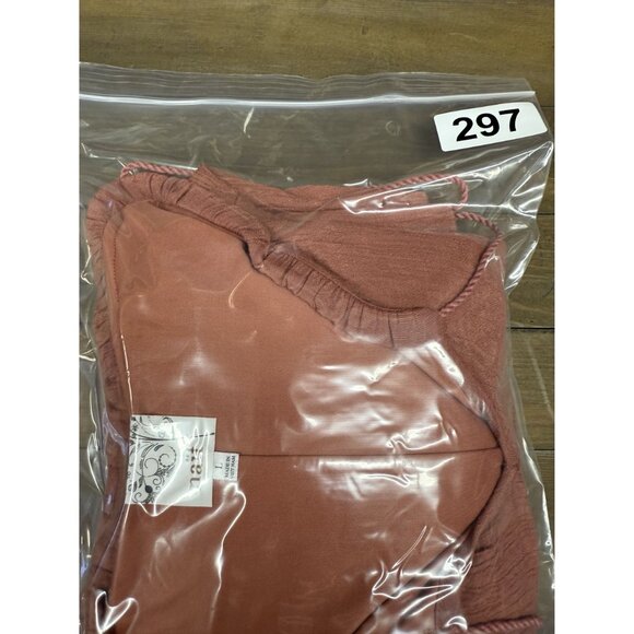 Naif Rust Orange Textured Tiered Mini Dress With Tassel Tie Neck & 3/4 Sleeves L - Picture 8 of 8